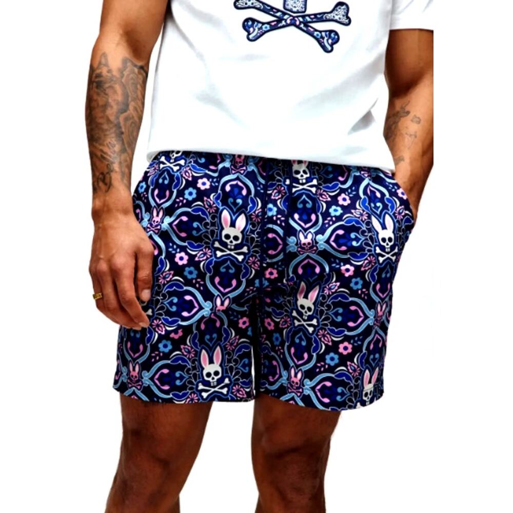 Psycho Bunny Men's Evening Blue All Over Bunny Luke Swim Trunk Size XS